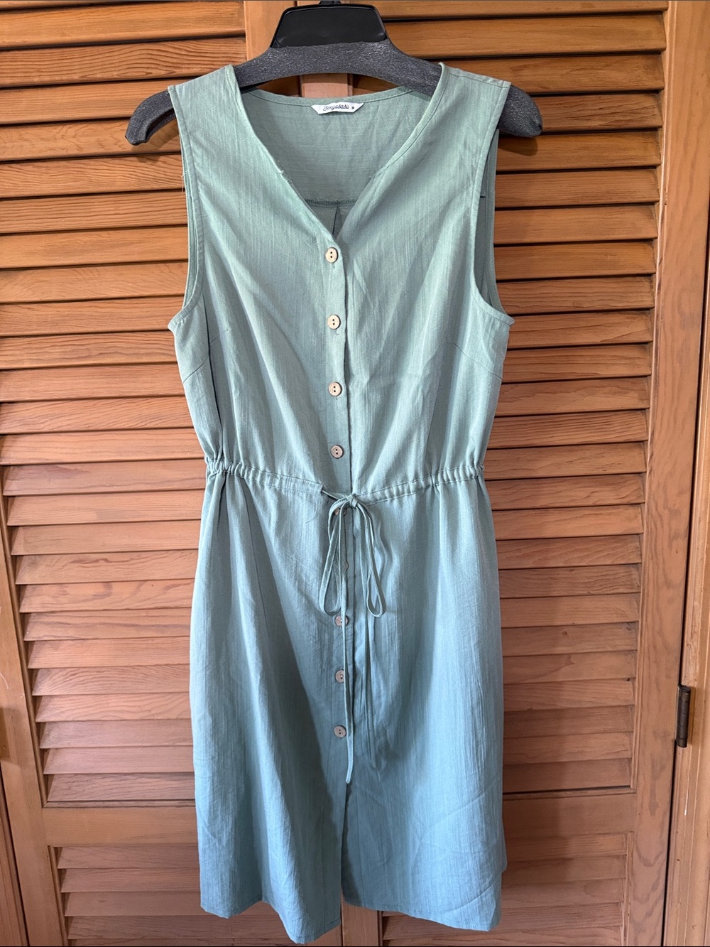 Sleeveless Button-Front Mint Green Drawstring Dress